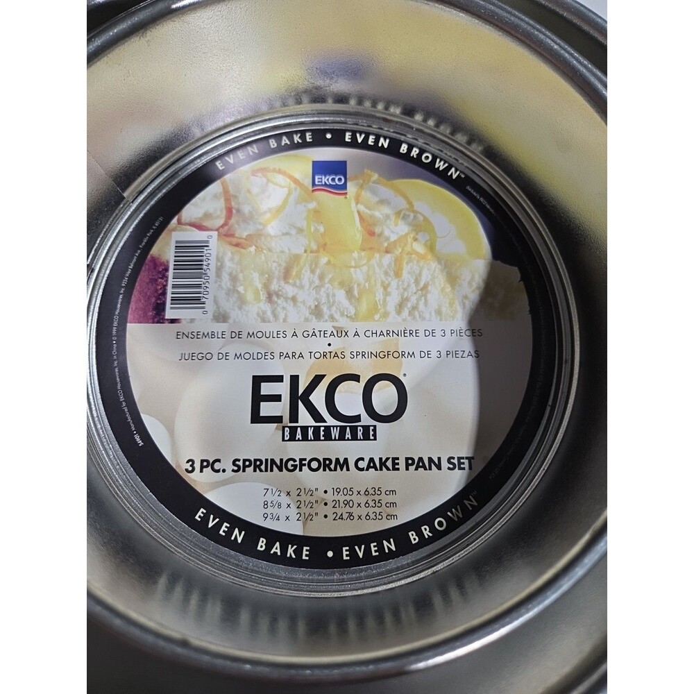 1999 EKCO Bakeware 3-Piece Springform Cake Pan Set NEW Not Sealed 10” Steel *BOX